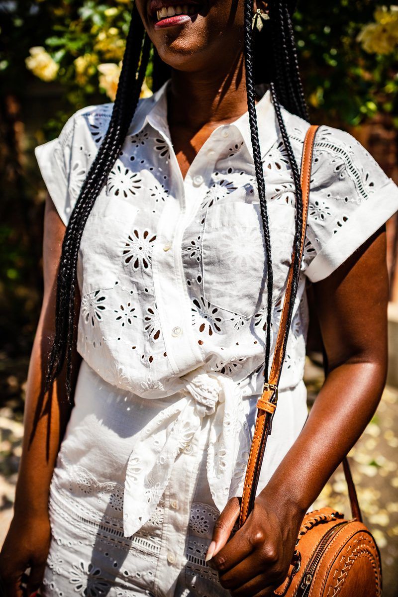 Weight Fluctuation featured by top US life and style blogger Alicia Tenise; Image of a woman wearing Veronica Beard dress, Sole Society handbag, Schutz shoes, & Other Stories sunglasses, Madewell bandana and Kendra Scott earrings.