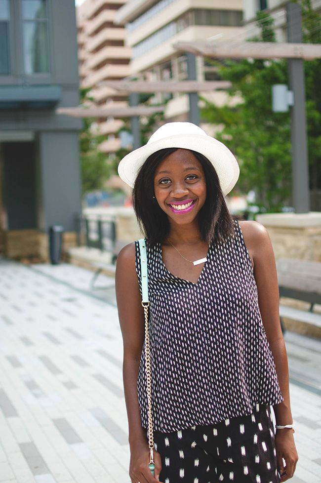 madewell overlay romper, how to mix prints, dc blogger, woc blog, panama hat, mac flat out fabulous