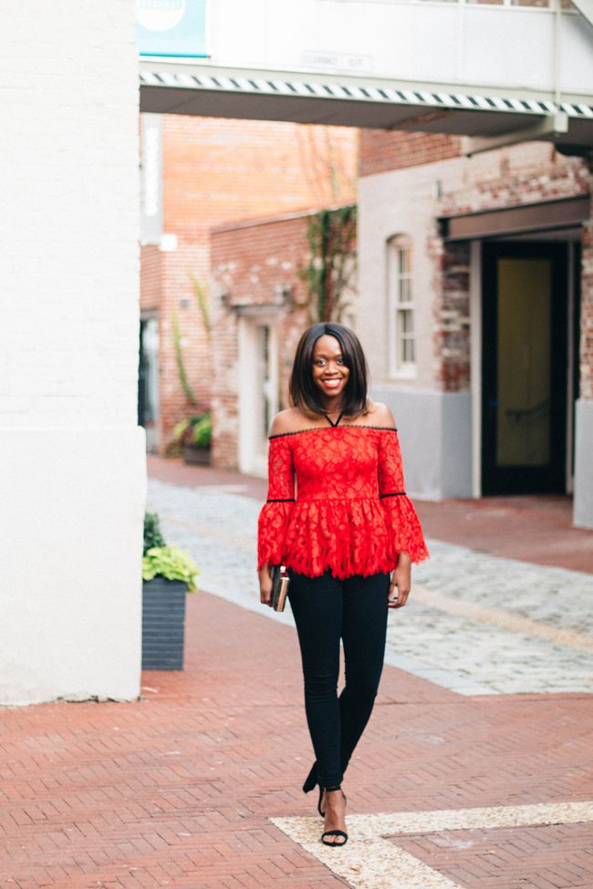 D.C. blogger Alicia Tenise styles the Alexis Red Grace Top from Rent the Runway
