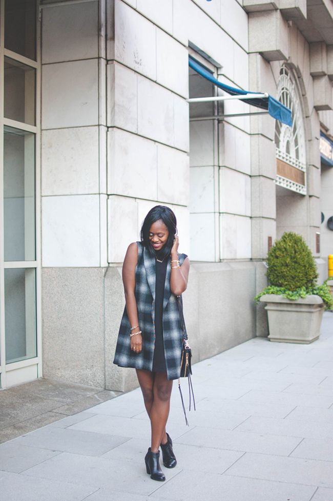 wayf plaid long vest, dc blogger