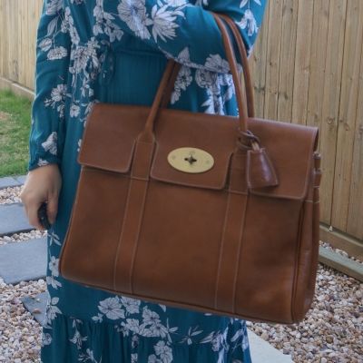 teal floral dress with Mulberry Bayswater in Oak NVT leather | awayfromblue