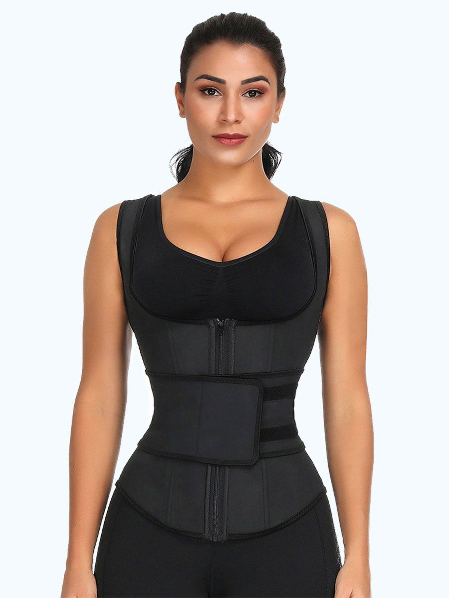 Black Plus Size 9 Steel Bones Latex Vest Shaper