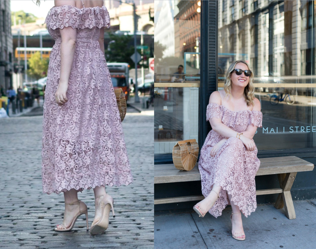 Meghan Donovan of wit & whimsy wears a lace midi dress