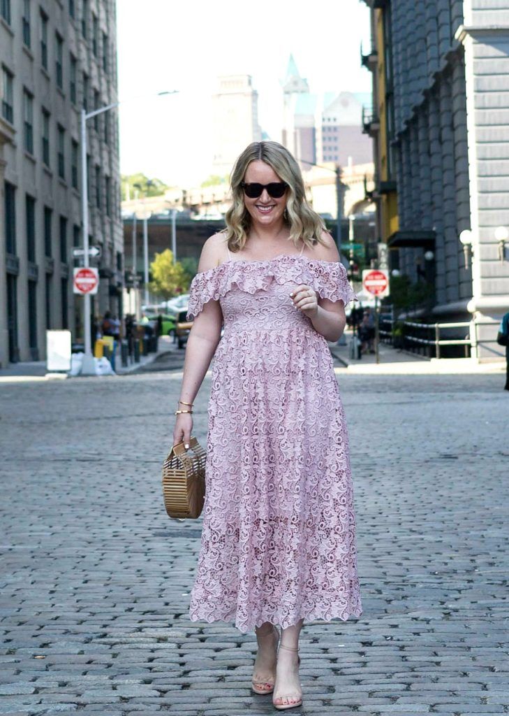 Meghan Donovan of wit & whimsy wears a lace midi dress