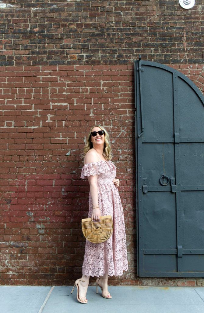 Meghan Donovan of wit & whimsy wears a lace midi dress
