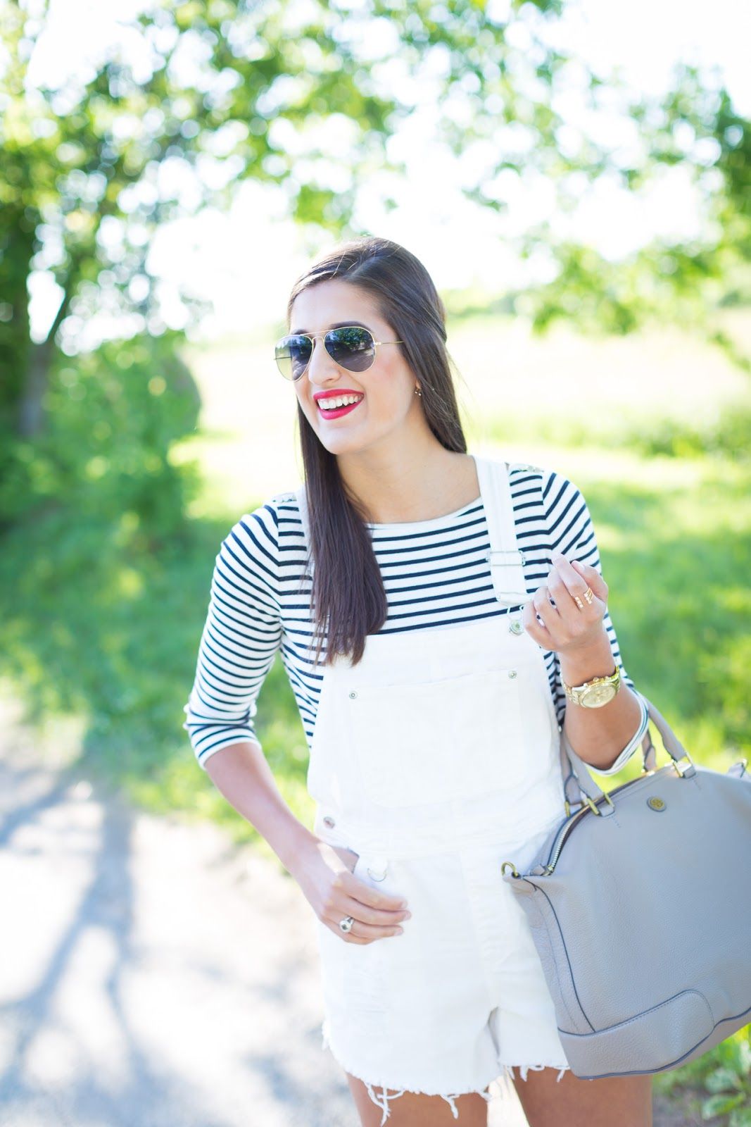 Navy Stripe Tee Overalls // A Southern Drawl