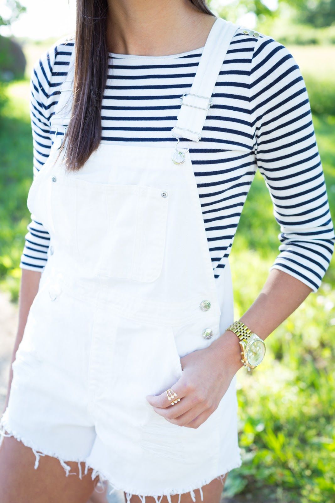 White Overalls Stripe Tee // A Southern Drawl