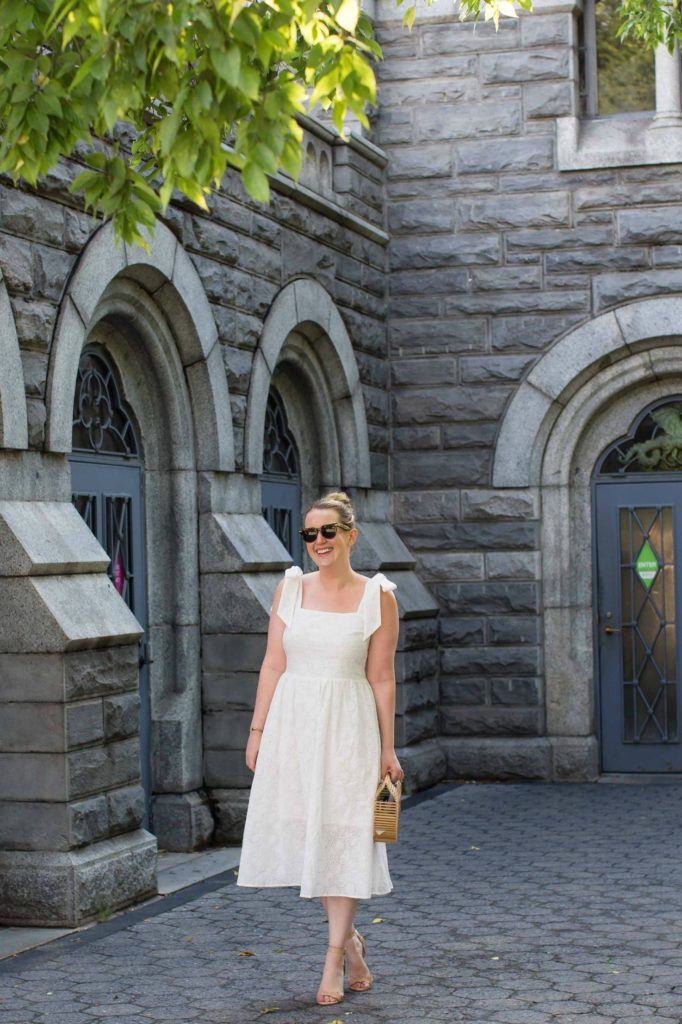 Meghan Donovan of wit & whimsy styles an eyelet dress with bow shoulders