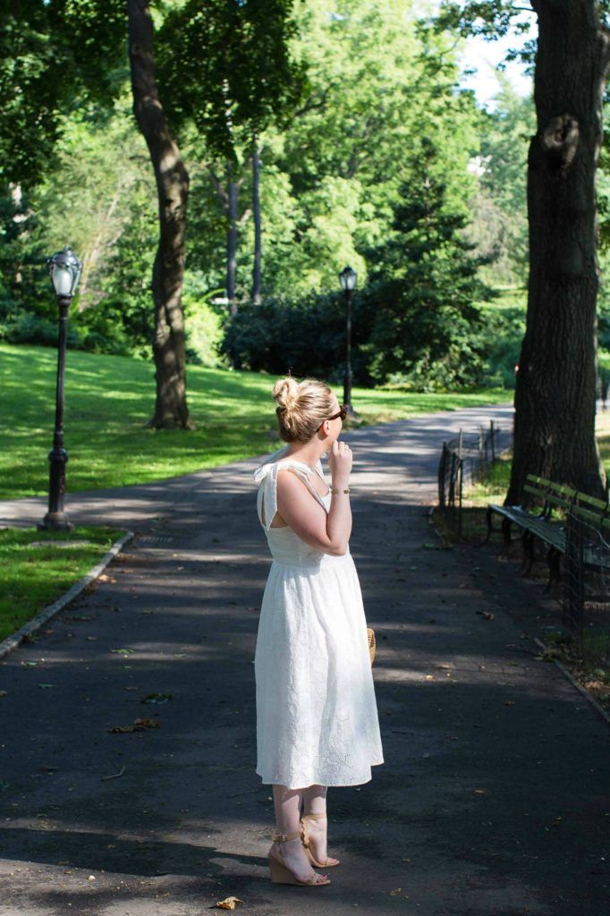 Meghan Donovan of wit & whimsy styles an eyelet dress with bow shoulders