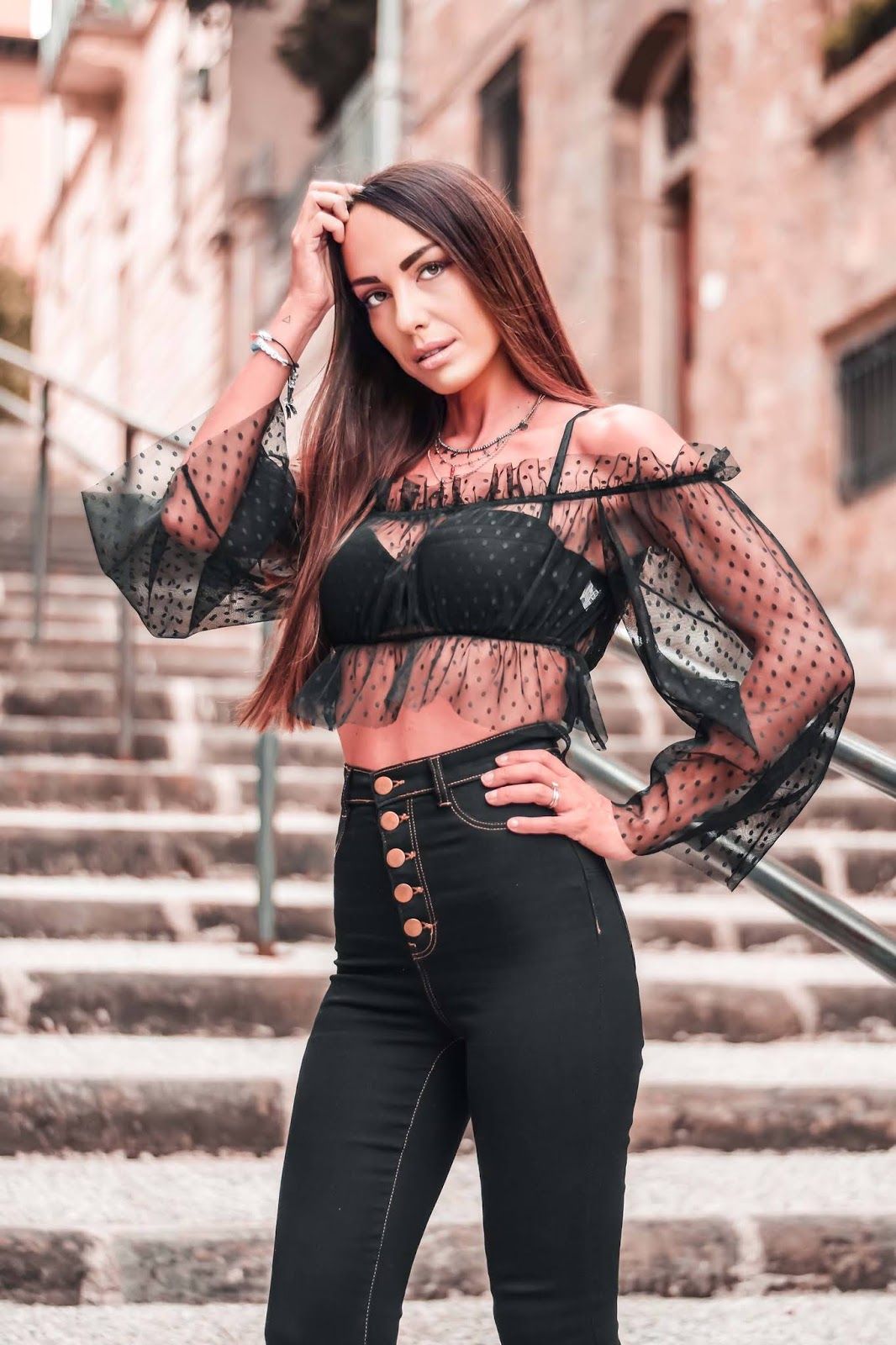 mesh bardot top