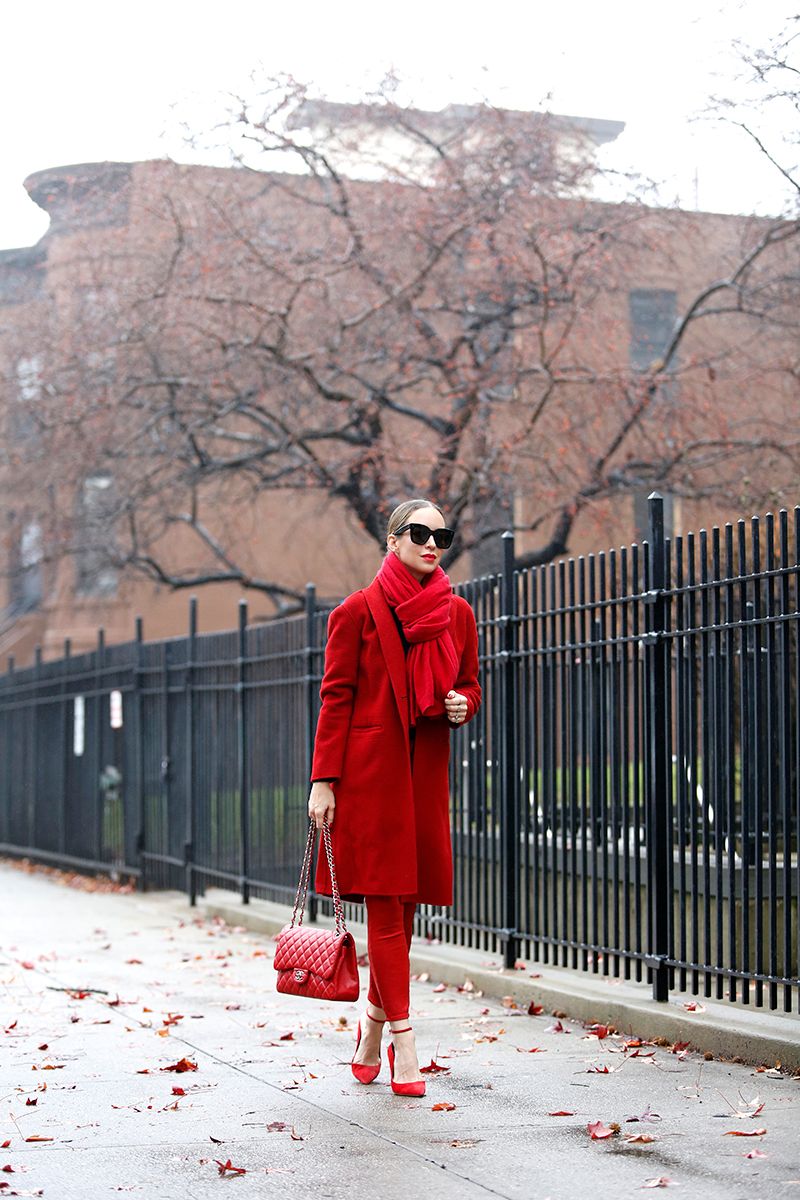 Red Monochromatic Outfit, Winter Style, Helena of Brooklyn Blonde