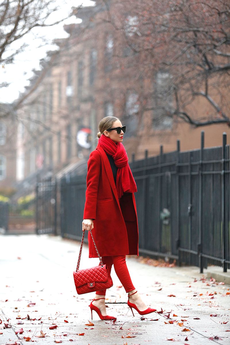 Red Monochromatic Outfit, Winter Style, Helena of Brooklyn Blonde