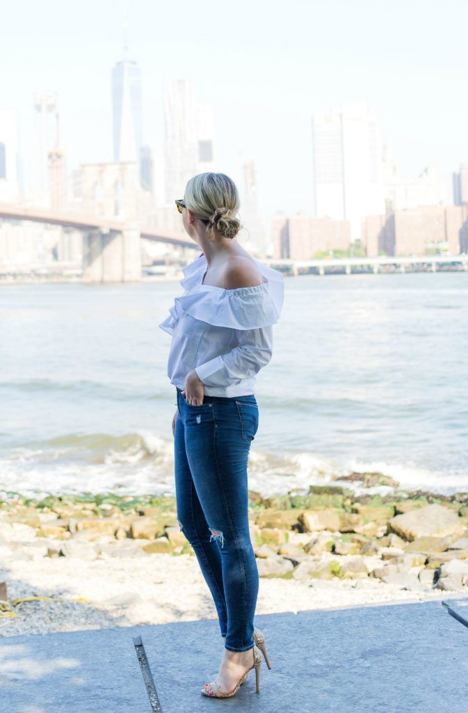 Meghan Donovan of wit & whimsy wears AG Denim and STYLEKEEPERS top
