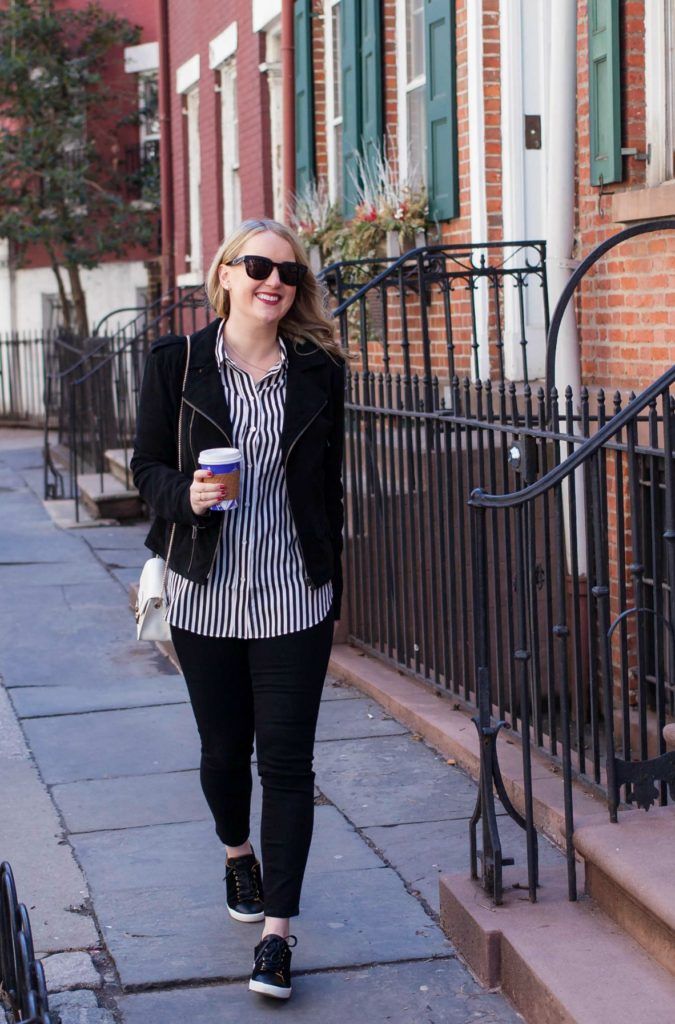 Silk Stripes and Sezane Sneakers on Meghan Donovan of wit & whimsy