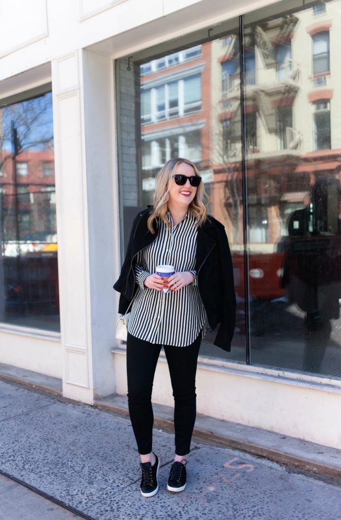 Silk Stripes and Sezane Sneakers on Meghan Donovan of wit & whimsy