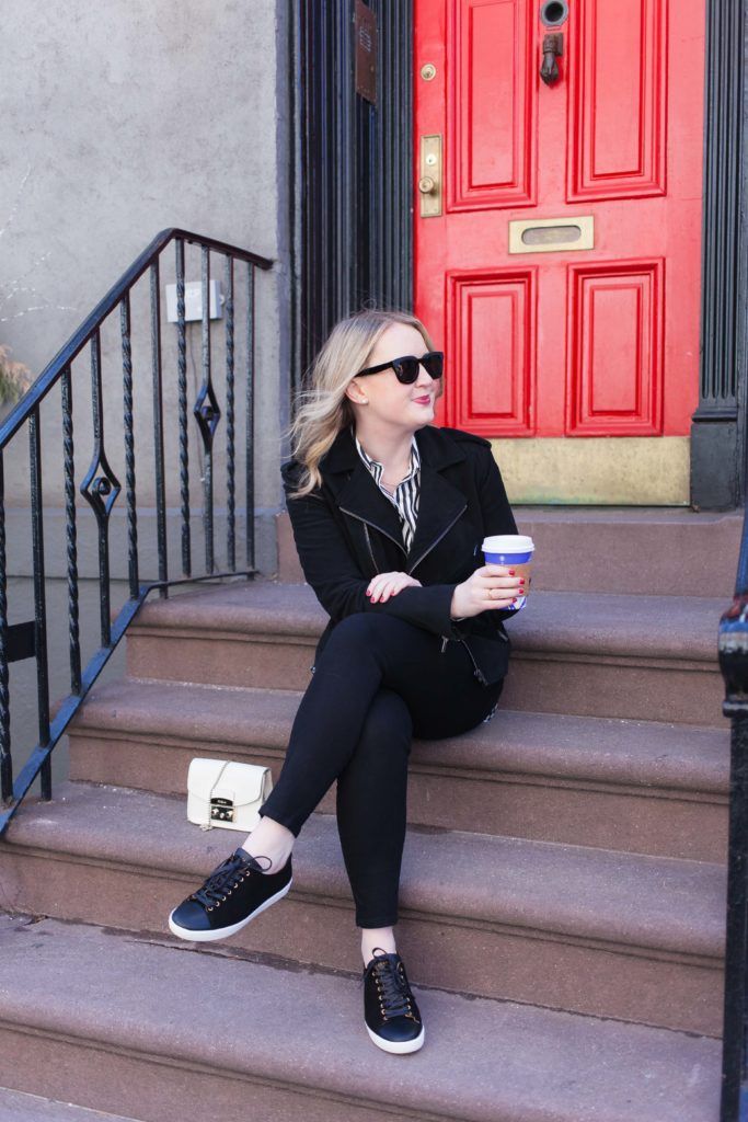 Silk Stripes and Sezane Sneakers on Meghan Donovan of wit & whimsy