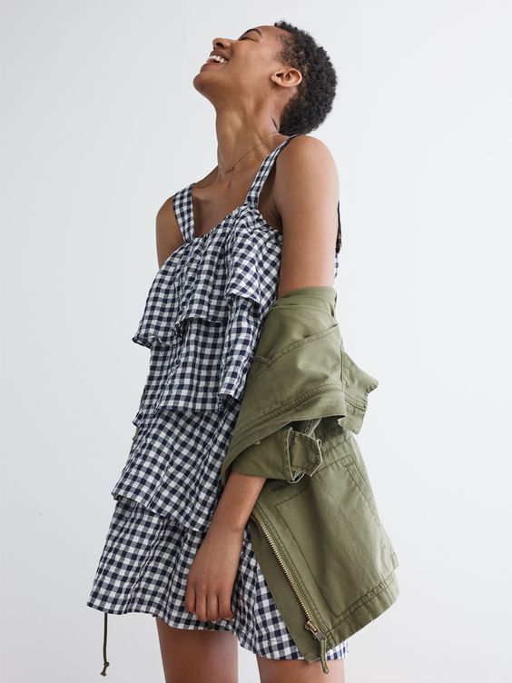 gingham dress + utility jacket