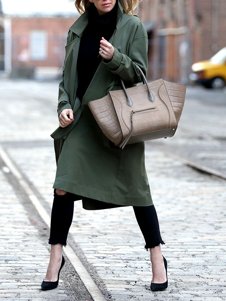 Marissa Webb Olive Trench Overcoat and Celine Phantom Bag