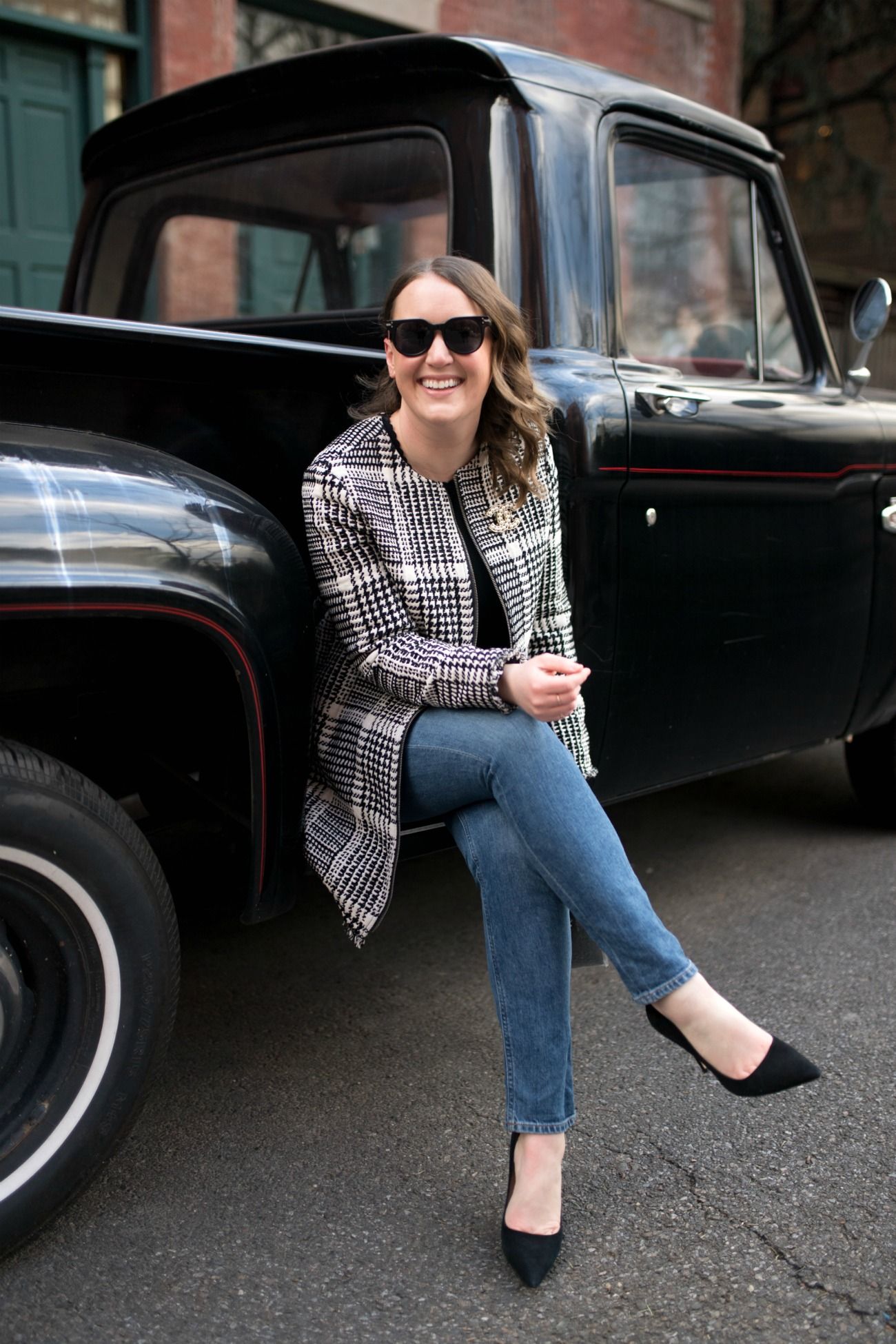 Meghan Donovan in Brooklyn Heights in a Herringbone Plaid Jacket I wit & whimsy