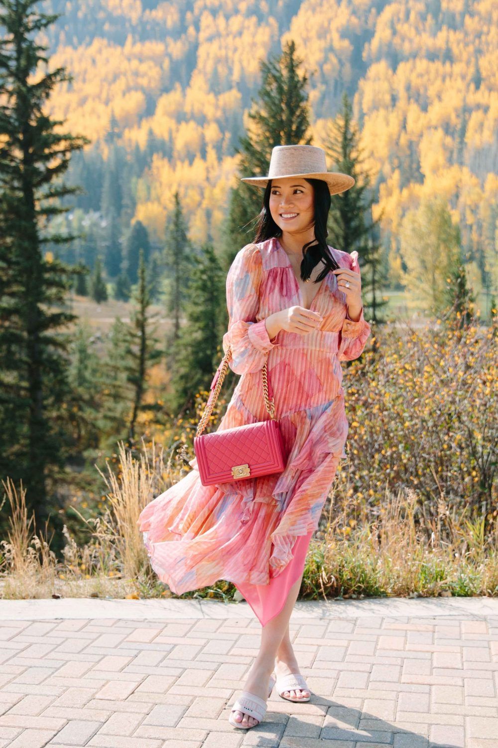 LoveShackFancy Meridian Dress at Nuuly pink chanel boy bag