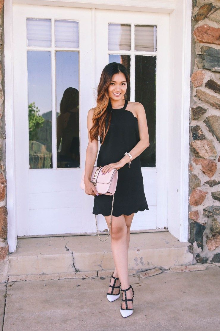 SheInBlackScallopShiftDress-6