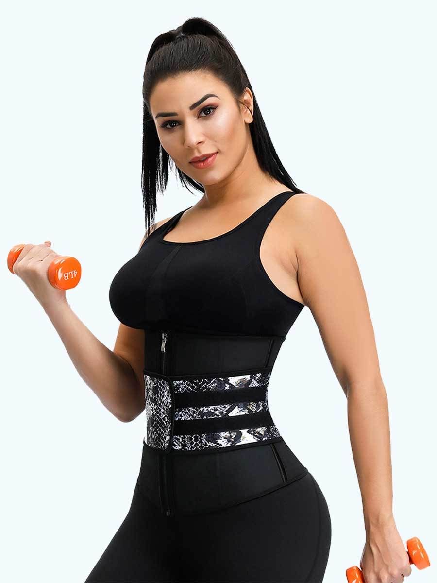 Loverbeauty Snake Print Zipper Workout Waist Cincher Belt