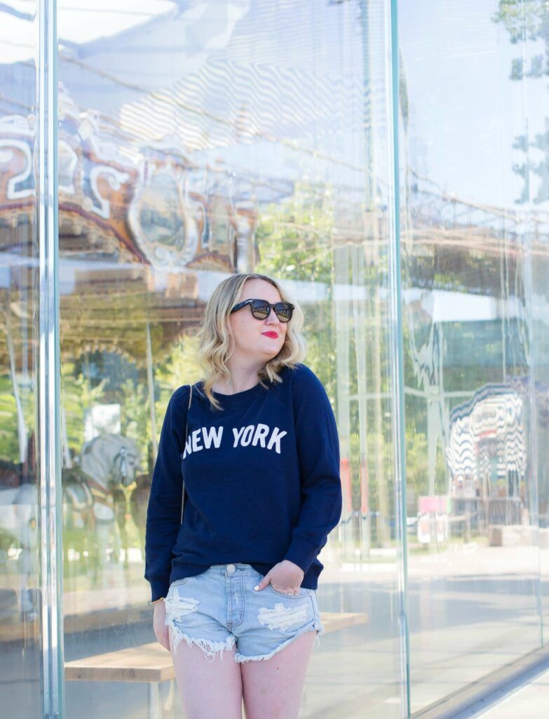 Meghan Donovan of wit & whimsy wears J.Crew New York Sweatshirt