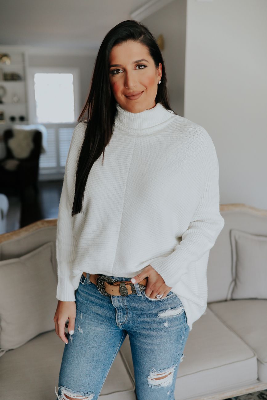 amazon knit sweater, amazon finds, amazon outfit, amazon fashion, amazon style, ivory turtleneck, white turtleneck sweater // a southern drawl grace white