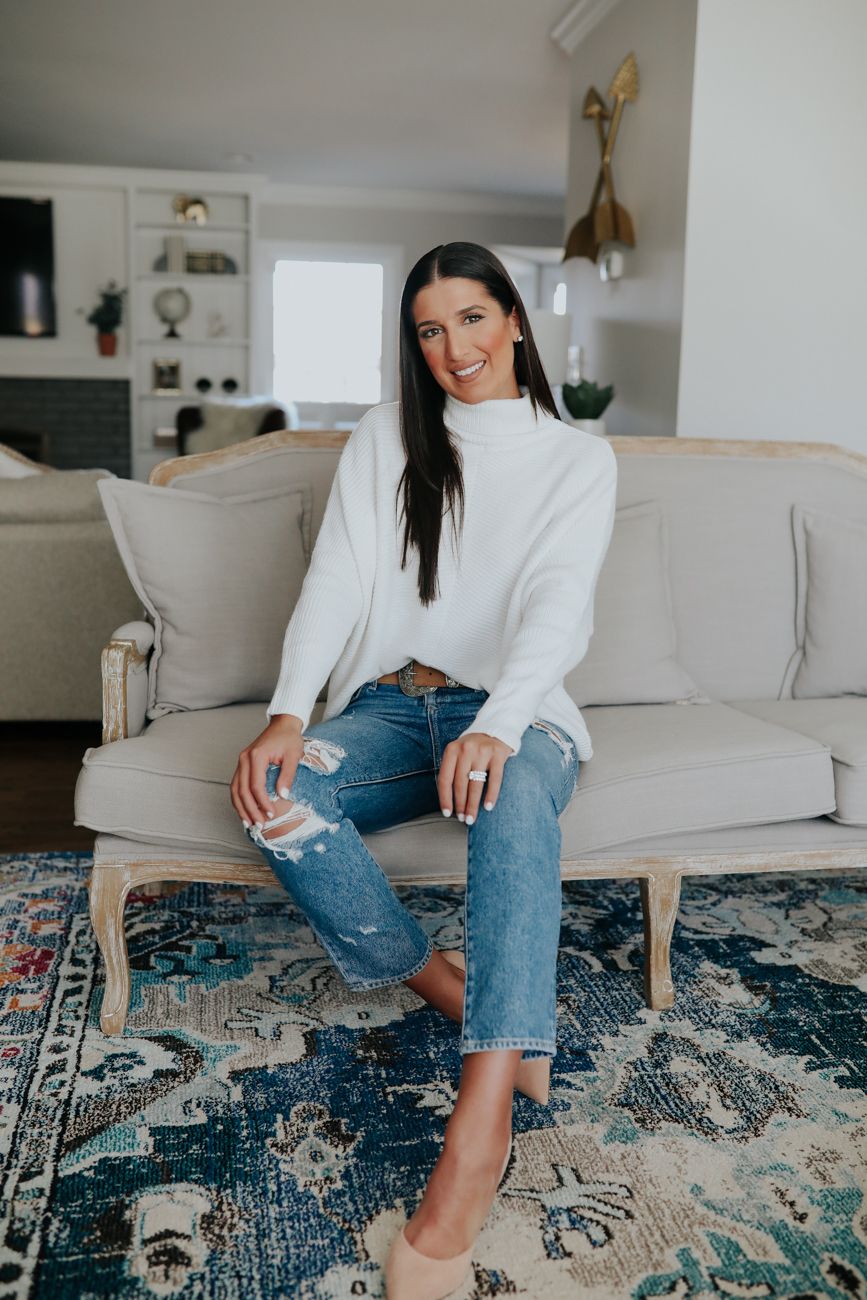 amazon knit sweater, amazon finds, amazon outfit, amazon fashion, amazon style, ivory turtleneck, white turtleneck sweater // a southern drawl grace white