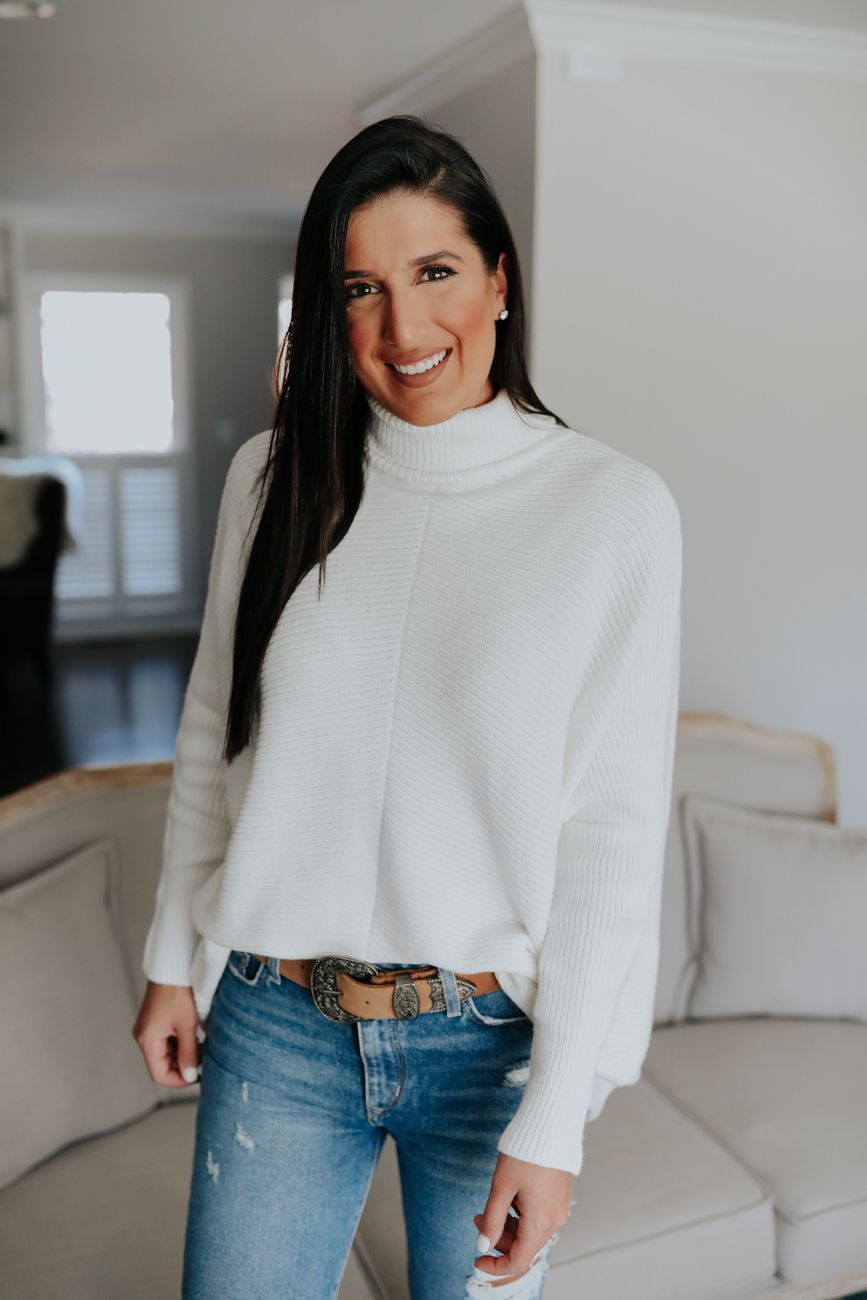 amazon knit sweater, amazon finds, amazon outfit, amazon fashion, amazon style, ivory turtleneck, white turtleneck sweater // a southern drawl grace white