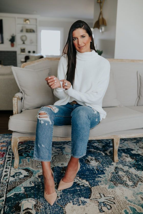 amazon knit sweater, amazon finds, amazon outfit, amazon fashion, amazon style, ivory turtleneck, white turtleneck sweater // a southern drawl grace white