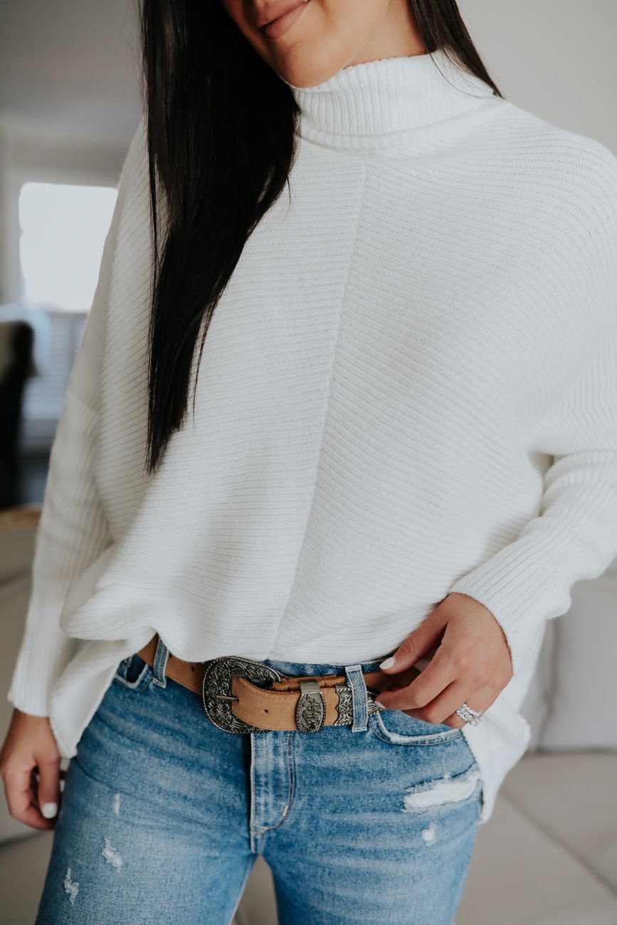amazon knit sweater, amazon finds, amazon outfit, amazon fashion, amazon style, ivory turtleneck, white turtleneck sweater // a southern drawl grace white