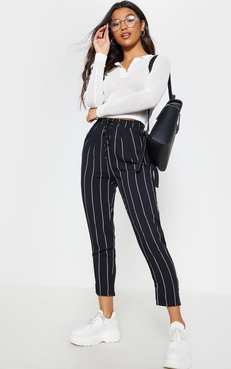 DIYA BLACK PIN STRIPE CASUAL TROUSERS