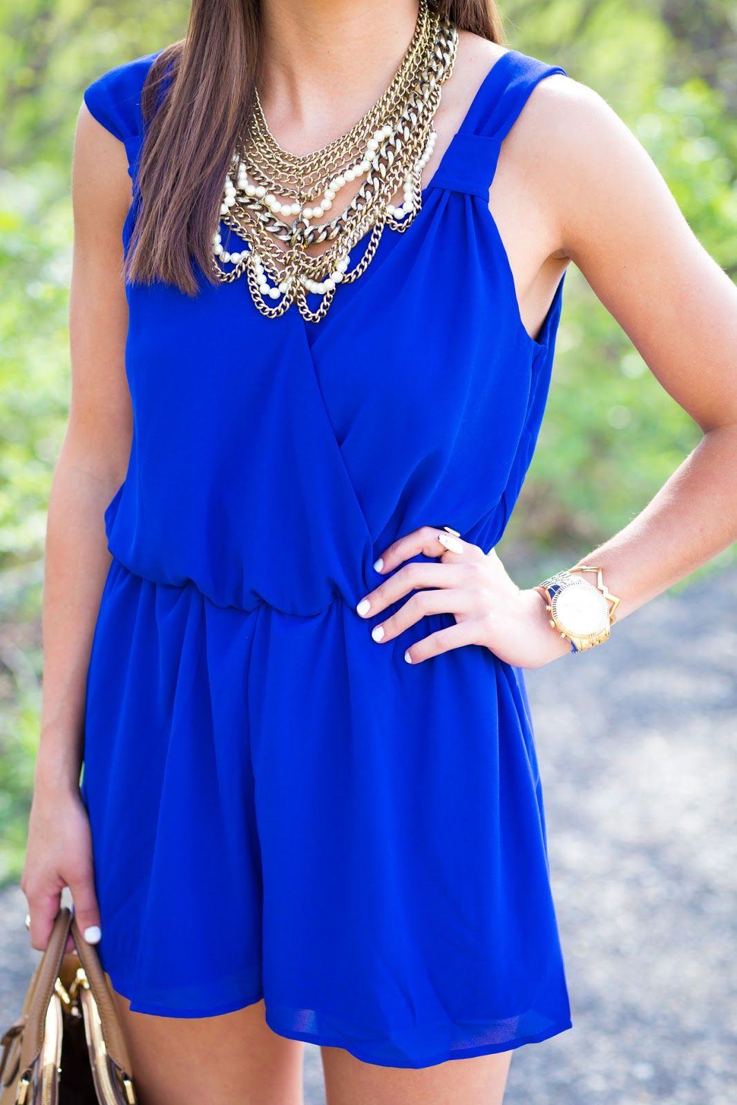 navy blue romper statement bib necklace