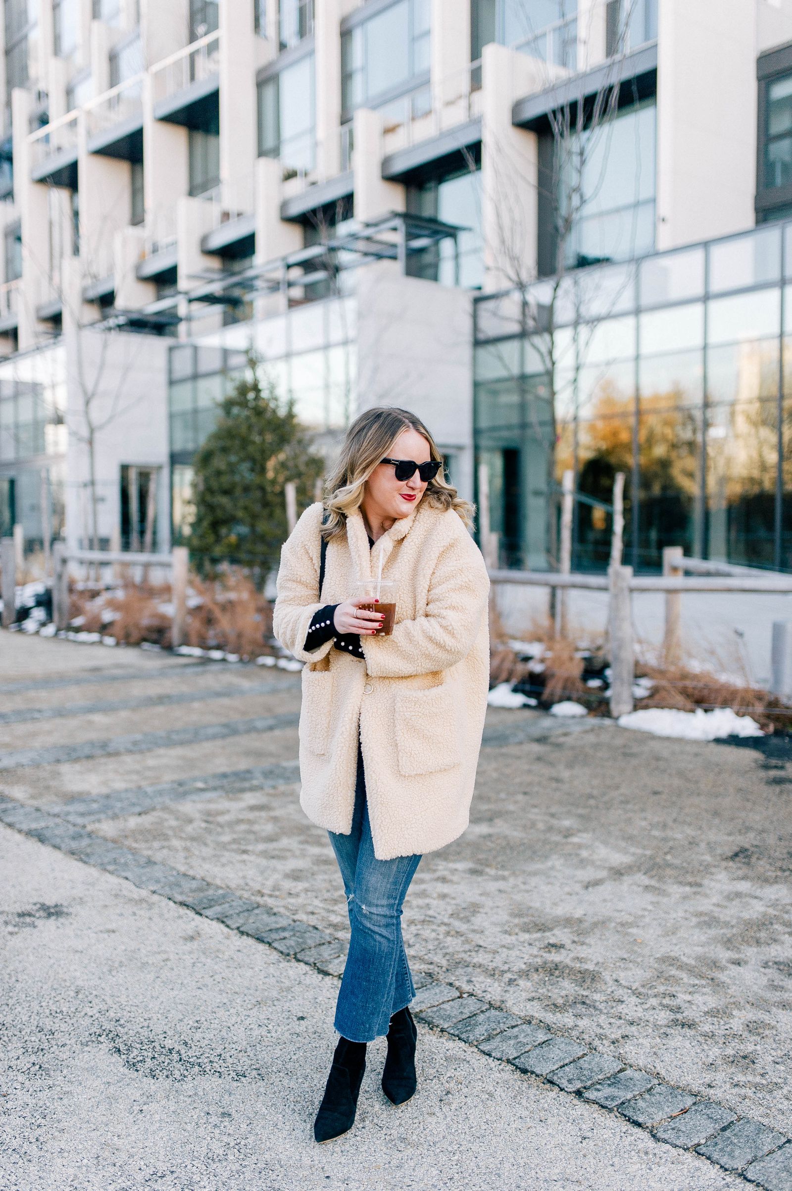 Teddy Coat and Kick Flares on Meghan Donovan of wit & whimsy