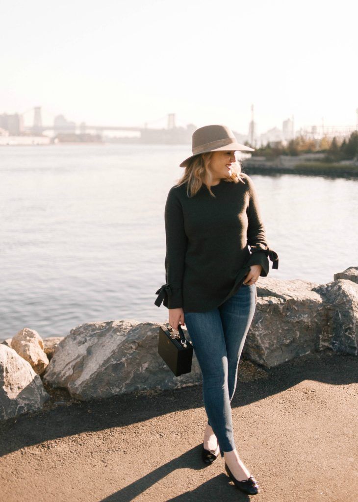 Meghan Donovan of wit & whimsy wears Ann Taylor Sweater; Rag & Bone Hat