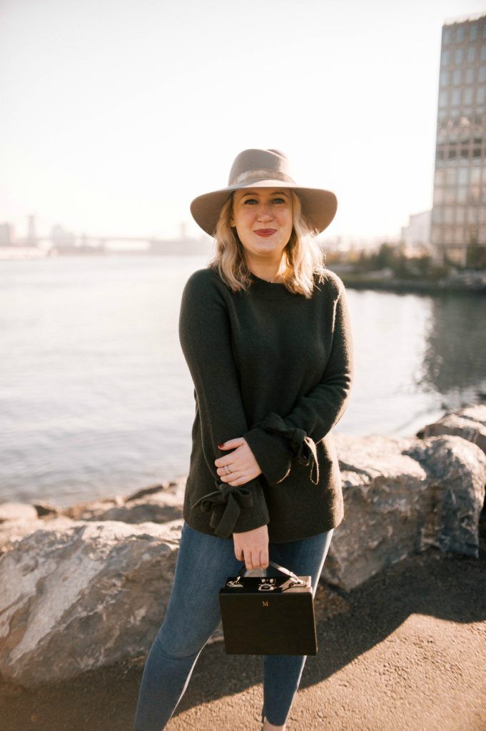 Meghan Donovan of wit & whimsy wears Ann Taylor Sweater; Rag & Bone Hat