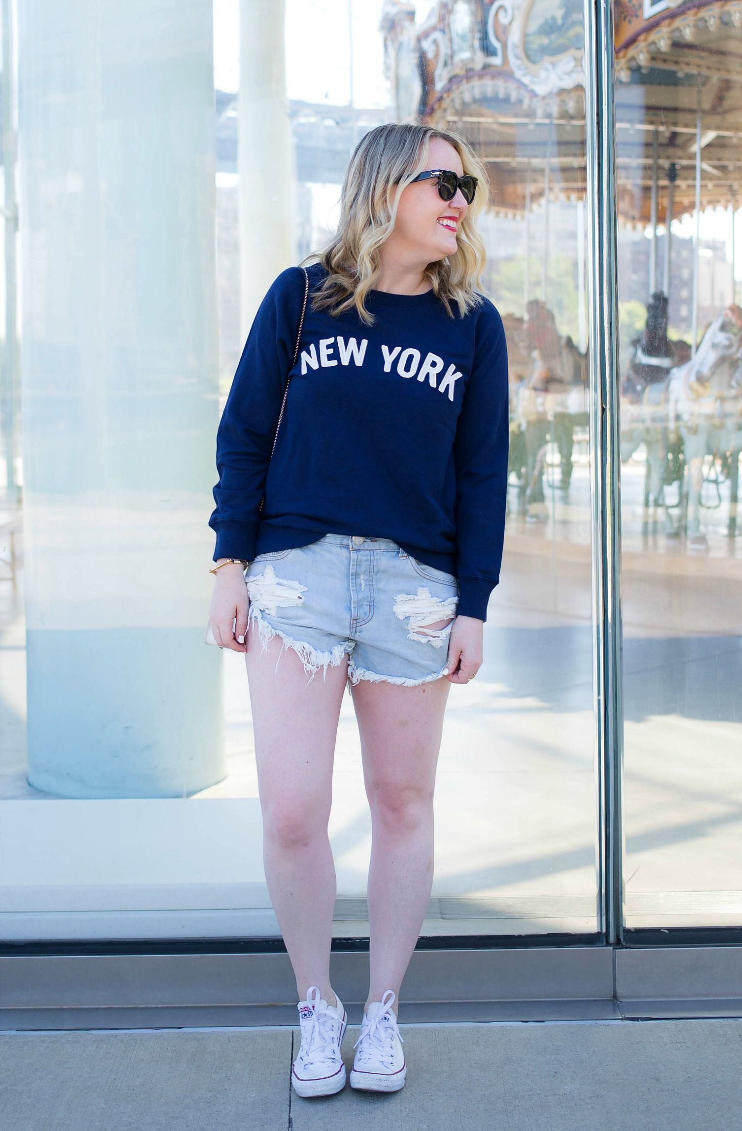 Meghan Donovan of wit & whimsy wears J.Crew New York Sweatshirt