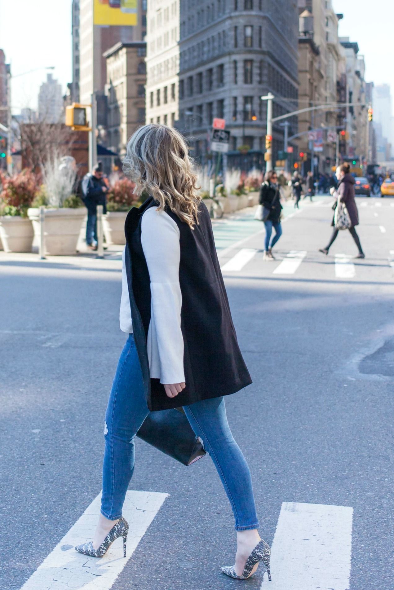Black Vest and Trumpet Sleeve Sweater