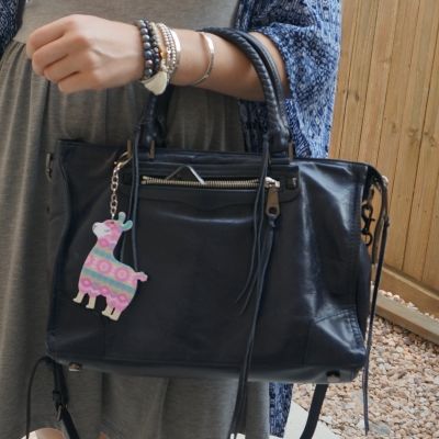 Roie Designs bracelet stack with Rebecca Minkoff Regan Satchel Tote in moon | away from blue