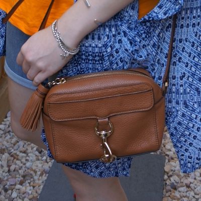 printed kimono with Rebecca Minkoff MAB Camera Bag in almond | awayfromtheblue