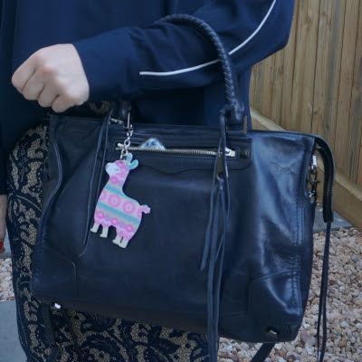 Rebecca Minkoff Regan Satchel Tote in moon with lace skirt Llama bag charm | away from the blue
