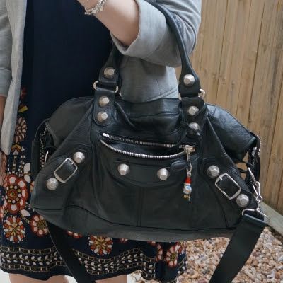 Balenciaga part time in black 2010 with SGH with navy floral dress | awayfromblue