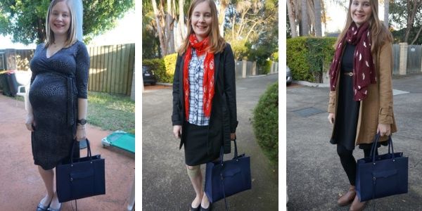 3 ways to wear a navy tote bag with black outfits | away from the blue
