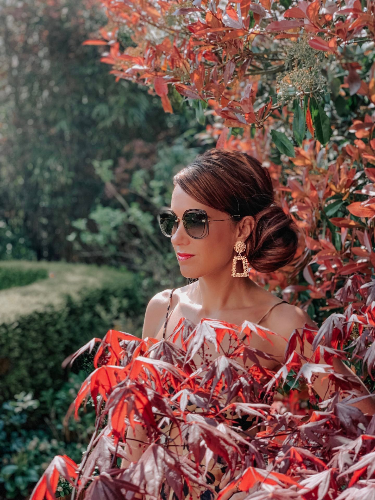 Forever Unique Leopard Print Wide-Leg Jumpsuit | Zara square earrings | Miu Miu sunglasses | Charlotte Tilbury make up | River Island Heels | Next Natural Square Shopper Bag