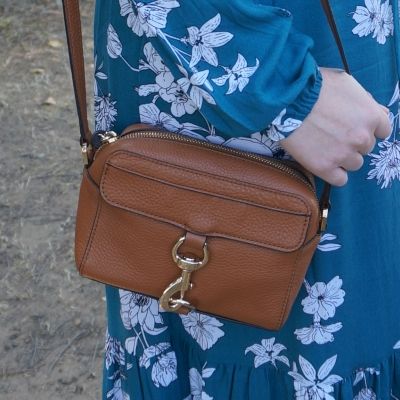 Kmart teal floral print midi dress with Rebecca Minkoff MAB Camera Bag in almond | awayfromtheblue