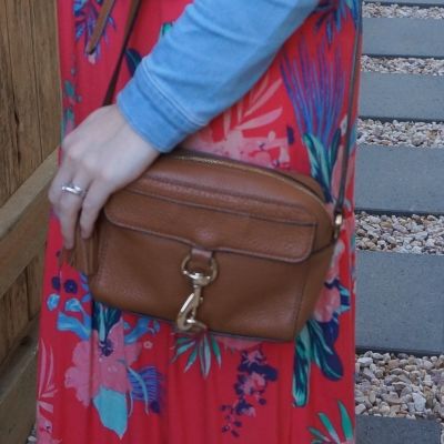 Rebecca Minkoff MAB Camera Bag in almond with Kmart Tropicana sleeveless tiered maxi dress | away from the blue