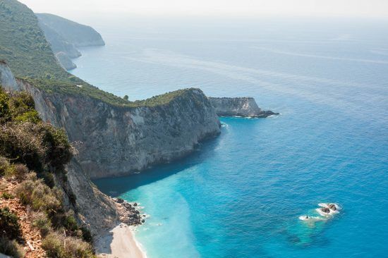 Aerial shot of the beach at Lefkada, Greece