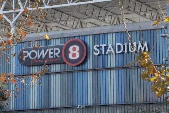 The Power8 sign emblazoned on RCD Espanyol's stadium in Barcelona The Power8 sign emblazoned on RCD Espanyol's stadium in Barcelona
