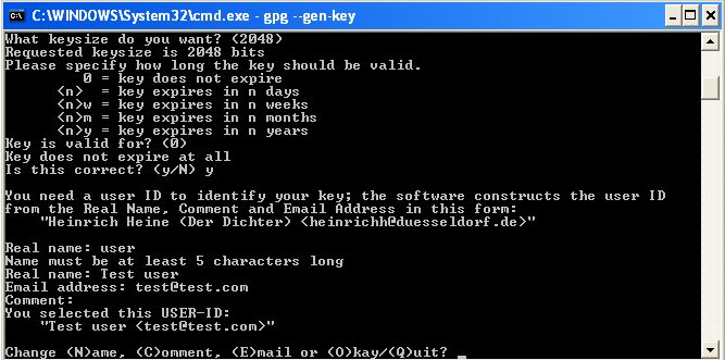 GnuPG key generation